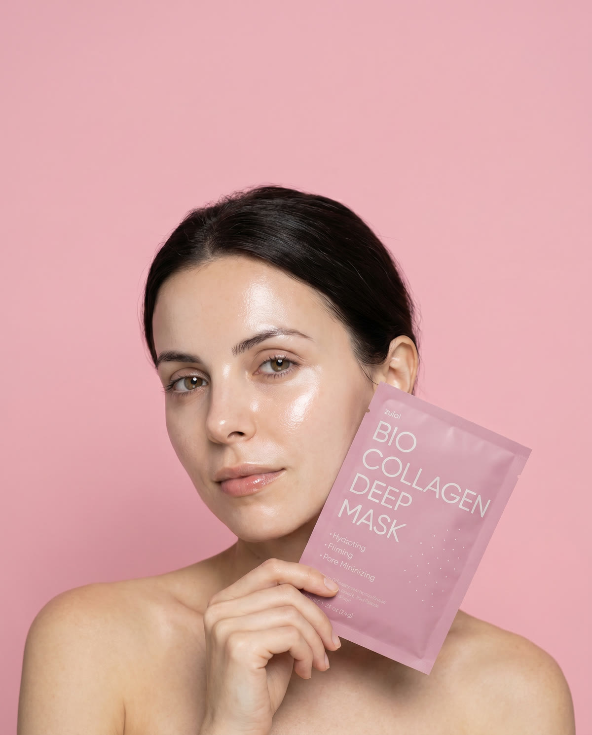 glowing glass skin with the zulal bio-collagen mask pouch